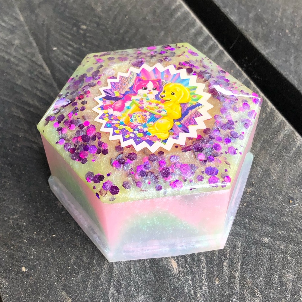 Handmade Lisa Frank Cat Dog UV Resin Trinket Box